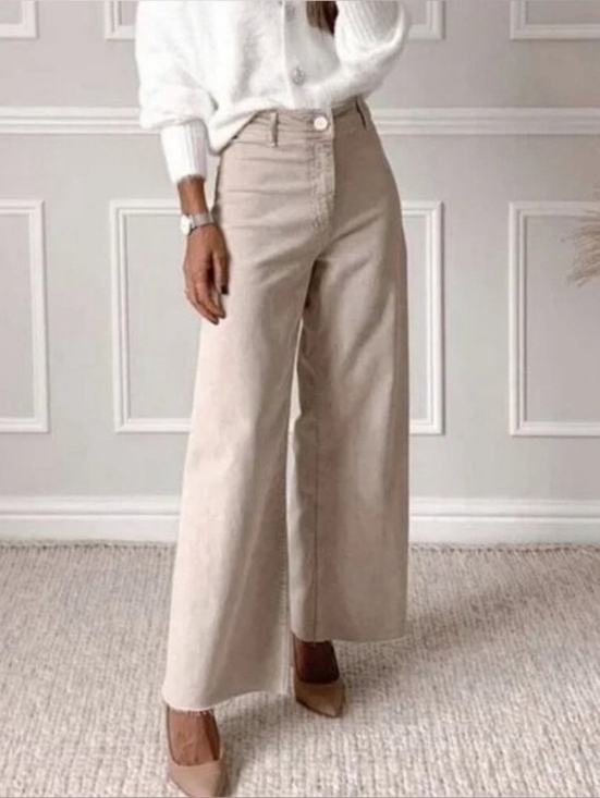 Zara Pants - ZARA Marine Straight Patch Pocket Jean Sz 8 Wide Leg Raw Hem Beige Stone